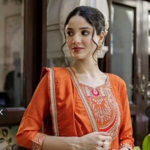 rust radiance vichitra silk anarkali set