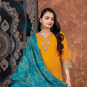 aayesha suit set in mustard & teal